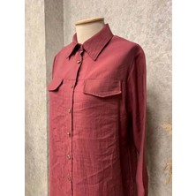 25Y1864 Tunik Gömlek Robalı Kapaklı Cep Görünümlü Düğmeli - Kado - 25Y1864 - Bordo - 44