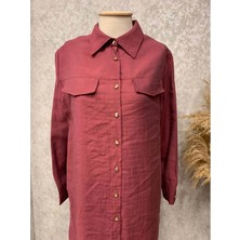 25Y1864 Tunik Gömlek Robalı Kapaklı Cep Görünümlü Düğmeli - Kado - 25Y1864 - Bordo - 44