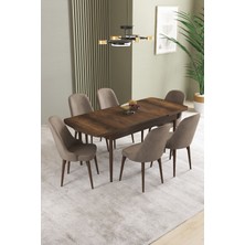 Ikon Barok Desen 80X132 Mdf Açılabilir Mutfak Masası Takımı 6 Adet Sandalye