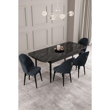Calvin Siyah Mermer Desen 80X132 Mdf Açılabilir Mutfak Masası Takımı 4 Adet Sandalye