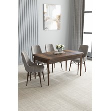 Ikon Beyaz Mermer Desen 80X132 Mdf Açılabilir Yemek Masası Takımı 4 Adet Sandalye