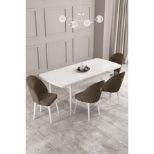 Calvin Beyaz 80X132 Mdf Açılabilir Mutfak Masası Takımı 4 Adet Sandalye