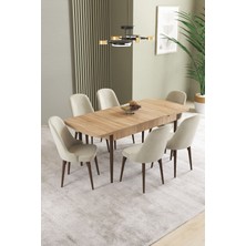 Ikon Meşe Desen 80X132 Mdf Açılabilir Mutfak Masası Takımı 6 Adet Sandalye