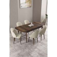 Milas Barok Desen 80X132 Mdf Açılabilir Mutfak Masası Takımı 6 Adet Sandalye