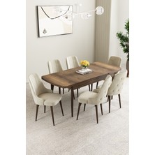 Mabel Barok Desen 80X132 Mdf Açılabilir Mutfak Masası Takımı 6 Adet Sandalye