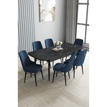 Jusie Siyah Mermer Desen 80X132 Açılabilir Yemek Odası Takımı 6 Adet Sandalye