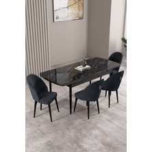 Milas Siyah Mermer Desen 80X132 Mdf Açılabilir Yemek Masası Takımı 4 Adet Sandalye