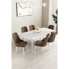 Mabel Beyaz 80X132 Açılabilir Yemek Odası Takımı 6 Adet Sandalye