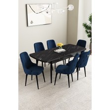 Mabel Siyah Mermer Desen 80X132 Açılabilir Yemek Odası Takımı 6 Adet Sandalye