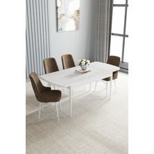 Jusie Beyaz 80X132 Açılabilir Mutfak Masası Takımı 4 Adet Sandalye