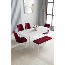 Jusie Beyaz 80X132 Açılabilir Mutfak Masası Takımı 4 Sandalye, 1 Bench