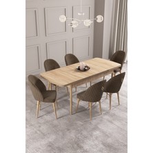 Calvin Meşe Desen 80X132 Mdf Açılabilir Mutfak Masası Takımı 6 Adet Sandalye