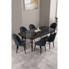 Milas Siyah Mermer Desen 80X132 Mdf Açılabilir Mutfak Masası Takımı 6 Adet Sandalye