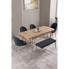 Milas Meşe Desen 80X132 Mdf Açılabilir Yemek Masası Takımı 4 Sandalye, 1 Bench