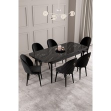 Calvin Siyah Mermer Desen 80X132 Mdf Açılabilir Mutfak Masası Takımı 6 Adet Sandalye