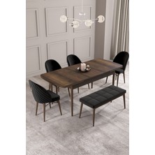 Calvin Barok Desen 80X132 Mdf Açılabilir Mutfak Masası Takımı 4 Sandalye, 1 Bench