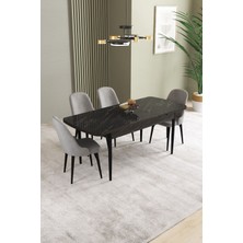 Ikon Siyah Mermer Desen 80X132 Mdf Açılabilir Mutfak Masası Takımı 4 Adet Sandalye