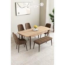 Mabel Meşe Desen 80X132 Açılabilir Yemek Odası Takımı 4 Sandalye, 1 Bench