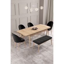 Calvin Meşe Desen 80X132 Mdf Açılabilir Mutfak Masası Takımı 4 Sandalye, 1 Bench