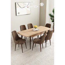 Mabel Meşe Desen 80X132 Açılabilir Yemek Odası Takımı 6 Adet Sandalye