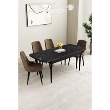 Mabel Siyah Mermer Desen 80X132 Mdf Açılabilir Mutfak Masası Takımı 4 Adet Sandalye