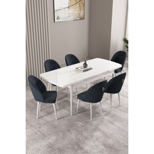 Milas Beyaz 80X132 Mdf Açılabilir Yemek Masası Takımı 6 Adet Sandalye