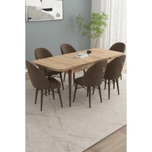 Calvin Meşe Desen 80X132 Mdf Açılabilir Mutfak Masası Takımı 6 Adet Sandalye