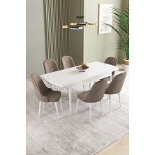 Ikon Beyaz 80X132 Mdf Açılabilir Yemek Masası Takımı 6 Adet Sandalye