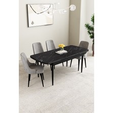 Clara Siyah Mermer Desen 80X132 Açılabilir Yemek Odası Takımı 4 Adet Sandalye