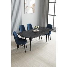 Jusie Siyah Mermer Desen 80X132 Açılabilir Mutfak Masası Takımı 4 Adet Sandalye