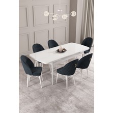 Calvin Beyaz 80X132 Mdf Açılabilir Mutfak Masası Takımı 6 Adet Sandalye