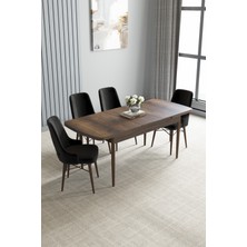Jusie Barok Desen 80X132 Açılabilir Mutfak Masası Takımı 4 Adet Sandalye