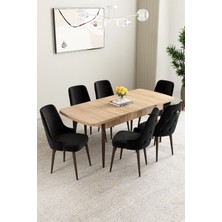 Mabel Meşe Desen 80X132 Mdf Açılabilir Mutfak Masası Takımı 6 Adet Sandalye