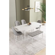 Ikon Beyaz 80X132 Mdf Açılabilir Mutfak Masası Takımı 4 Sandalye, 1 Bench