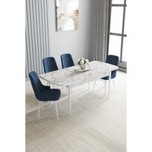 Jusie Beyaz Mermer Desen 80X132 Açılabilir Yemek Odası Takımı 4 Adet Sandalye
