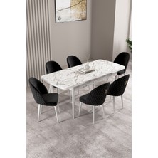 Milas Beyaz Mermer Desen 80X132 Mdf Açılabilir Yemek Masası Takımı 6 Adet Sandalye
