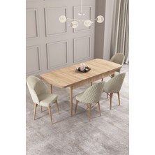 Calvin Meşe Desen 80X132 Mdf Açılabilir Mutfak Masası Takımı 4 Adet Sandalye