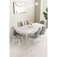 Mabel Beyaz Desen 80X132 Mdf Açılabilir Mutfak Masası Takımı 6 Adet Sandalye