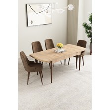 Mabel Meşe Desen 80X132 Mdf Açılabilir Mutfak Masası Takımı 4 Adet Sandalye