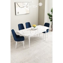 Mabel Beyaz Mermer Desen 80X132 Açılabilir Yemek Odası Takımı 4 Adet Sandalye