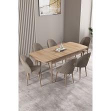 Milas Meşe Desen 80X132 Mdf Açılabilir Yemek Masası Takımı 6 Adet Sandalye
