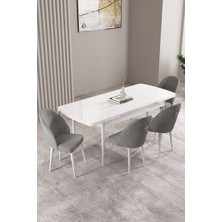 Milas Beyaz 80X132 Mdf Açılabilir Mutfak Masası Takımı 4 Adet Sandalye