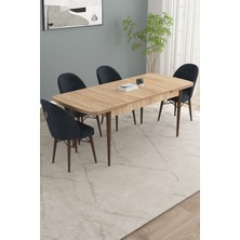 Calvin Meşe Desen 80X132 Mdf Açılabilir Mutfak Masası Takımı 4 Adet Sandalye