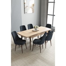 Jusie Meşe Desen 80X132 Açılabilir Mutfak Masası Takımı 6 Adet Sandalye