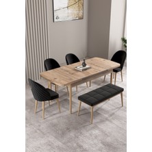 Milas Atlantik Çam 80X132 Mdf Açılabilir Mutfak Masası Takımı 4 Sandalye, 1 Bench