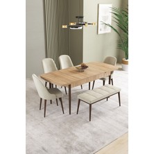 Ikon Meşe Desen 80X132 Mdf Açılabilir Yemek Masası Takımı 4 Sandalye, 1 Bench