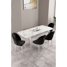 Milas Beyaz Mermer Desen 80X132 Mdf Açılabilir Mutfak Masası Takımı 4 Adet Sandalye