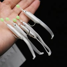 Eagenset  Silikon Balıklı Çapari 5.5 cm (2 Adet) Silikon At Çek Takımı Beyaz Fosforlu Glow Gözler ve Fosforlu Glow Boncuklu