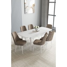 Jusie Beyaz 80X132 Açılabilir Yemek Odası Takımı 6 Adet Sandalye