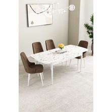 Clara Beyaz Mermer Desen 80X132 Açılabilir Yemek Odası Takımı 4 Adet Sandalye